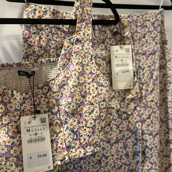 Zara Lavender Floral Midi Skirt and Crop Top Set NWT - Picture 7 of 8